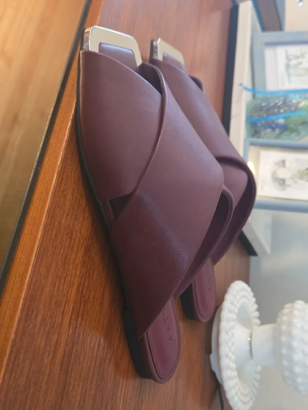 Nwt Katy Perry Burgundy Crisscross Slide Mules with Square Toe Sz 7 1/2